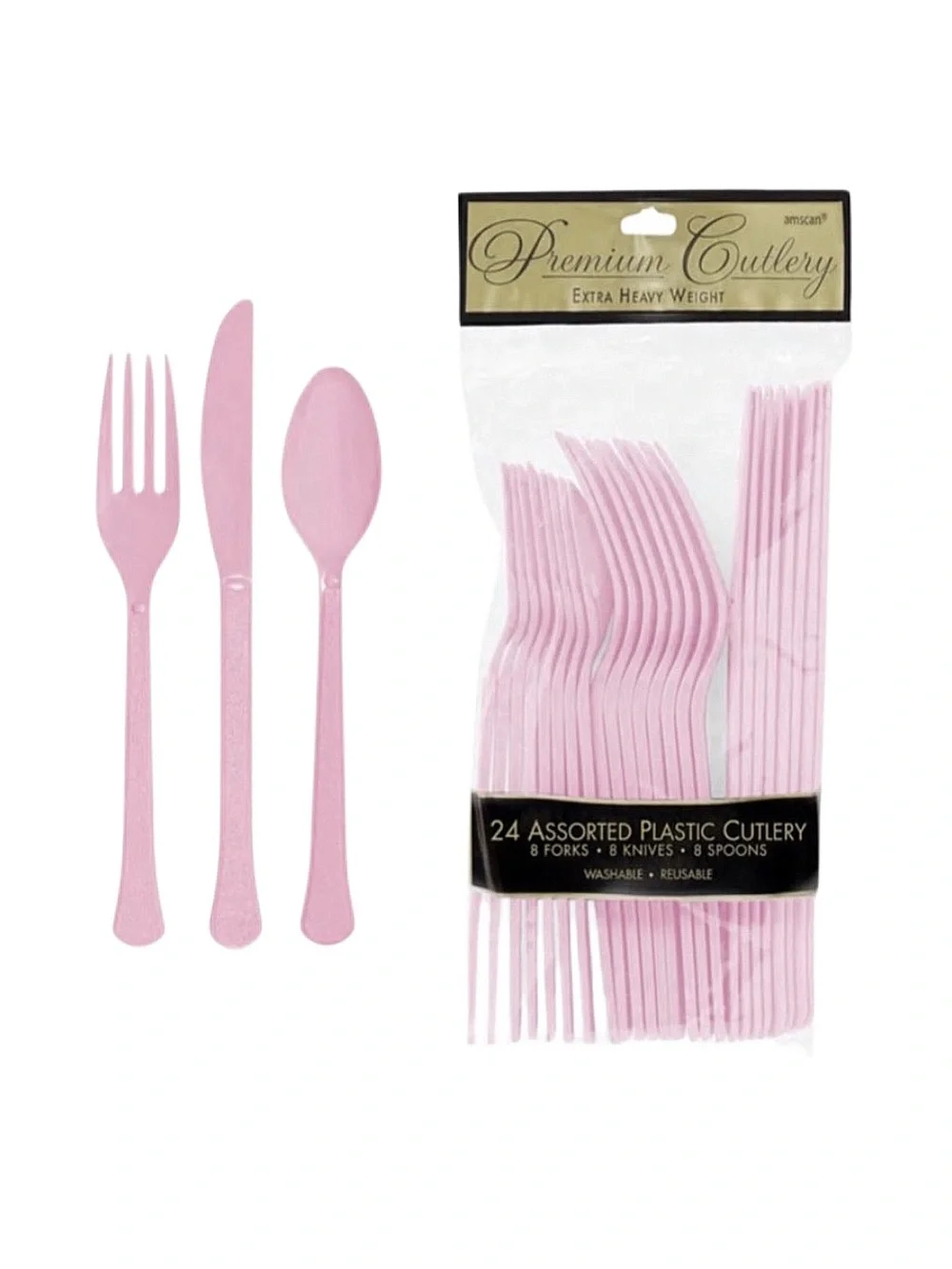 PREMIUM CUTLERY Extra Heavy Weight Plastic Pink Assorted Cutlery